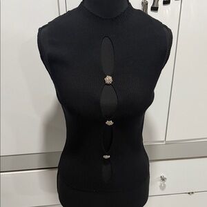 Chic Black Sleeveless Top with Decorative Accents